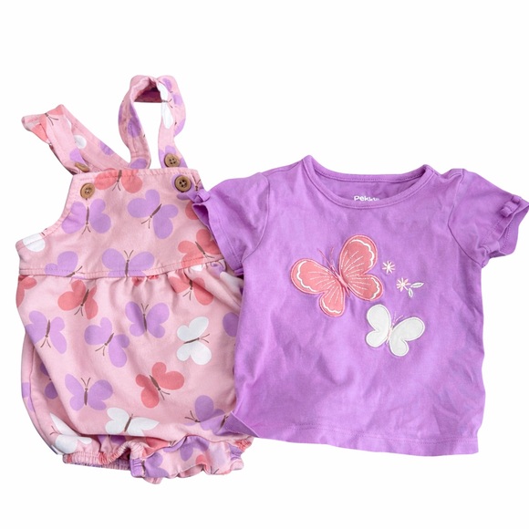 Pekkle Other - Pekkle Baby Girl Butterfly Overall Set 6M Pink Summer Outfit Matching
